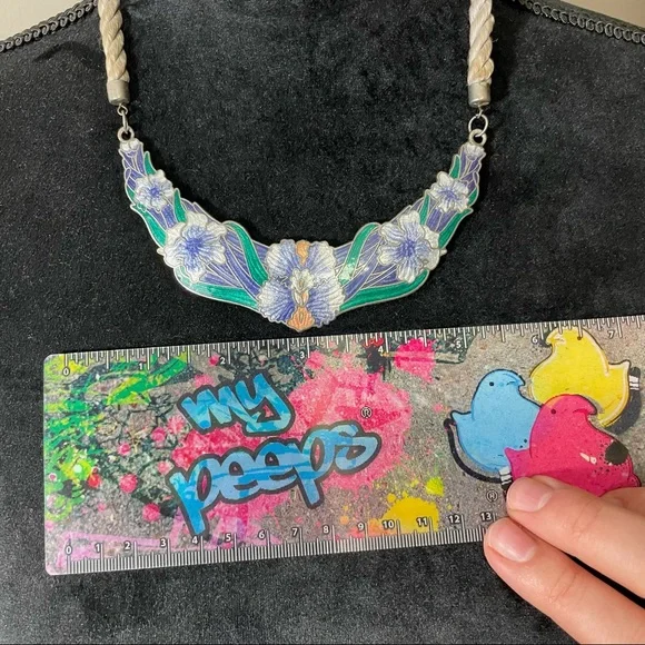 Vintage CJ Cloisonné Iris Bib Necklace - Picture 3 of 13